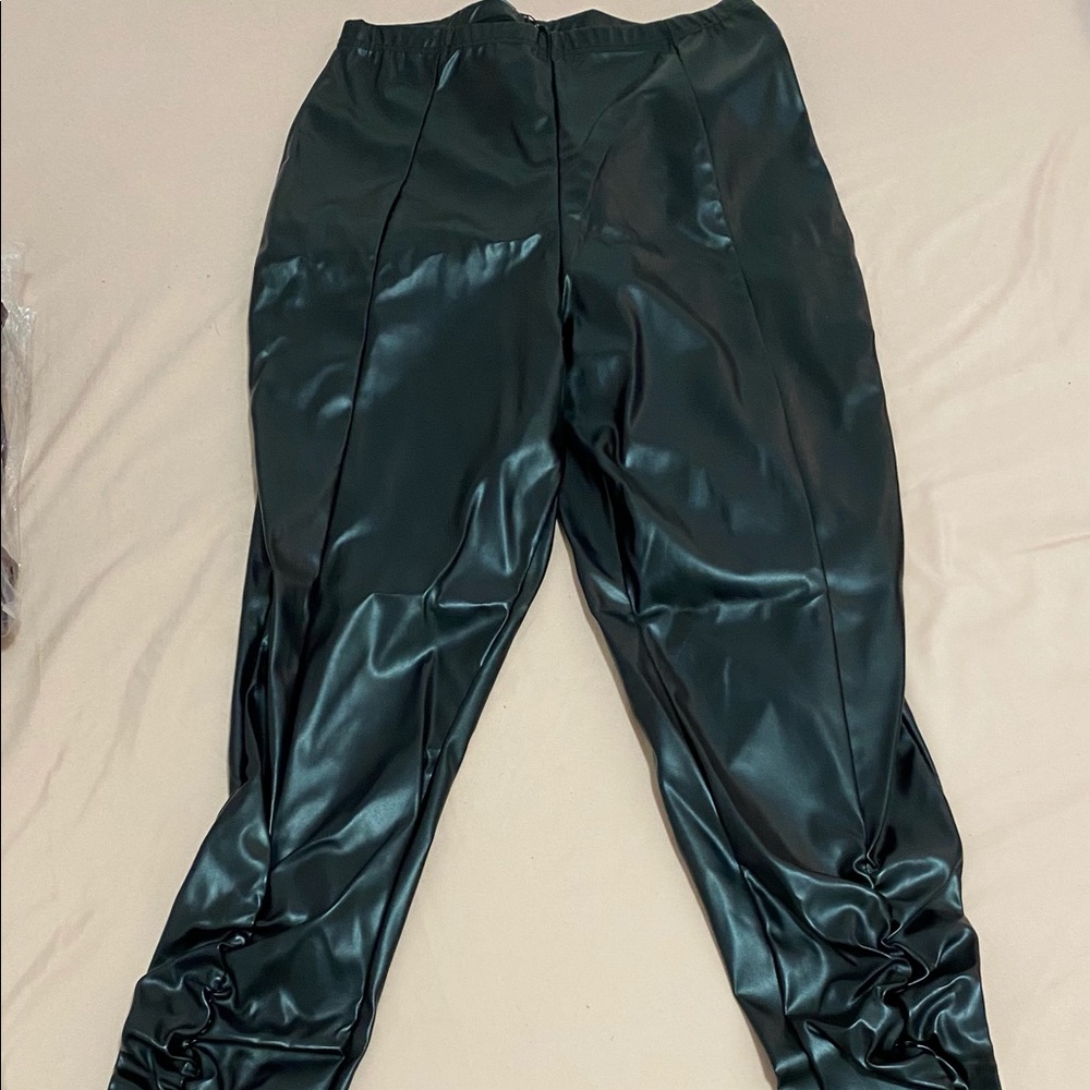 Ruched pleather front bottom slit on front